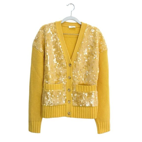 A.L.C Sequin Merino Wool Cardigan in yellow - Picture 3 of 9
